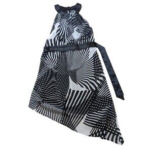 Adrianna Papell Women's Asymmetrical Black & White Geometric Evening Dress Sz 4